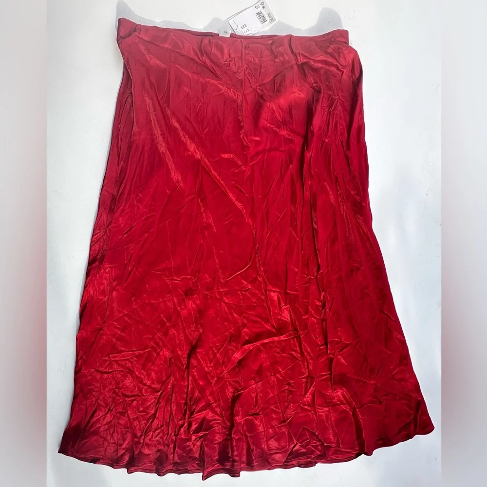 NWT H&M Elegant Red Satin Midi Skirt, XXL